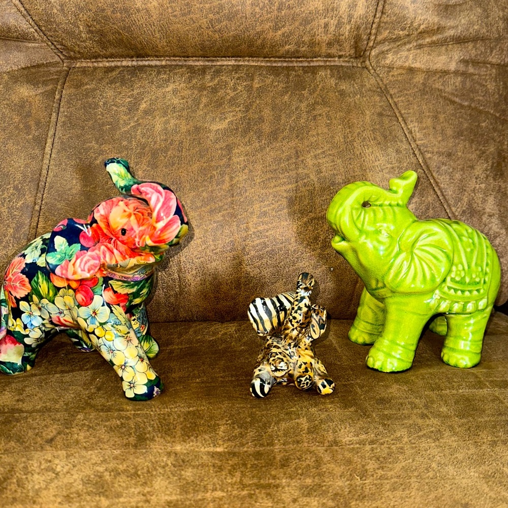 Ceramic Elephants Home Decor - Set of 3 - Colorful - Cute